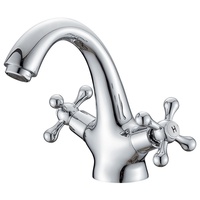 Robinet de lavabo de salle de bain européen antique en laiton chromé à arc haut, à double poignée croisée, pour eau chaude et froide