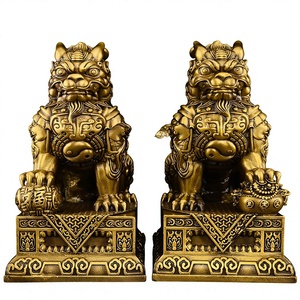 Ornements Qilin en Cuivre, Paire Masculin et Féminin, Bagua, Attirant la Richesse, pour Salon, Entrée, Hall d'Entrée, Bureau, Grande Taille, Décoration de Bureau - Product Image 1