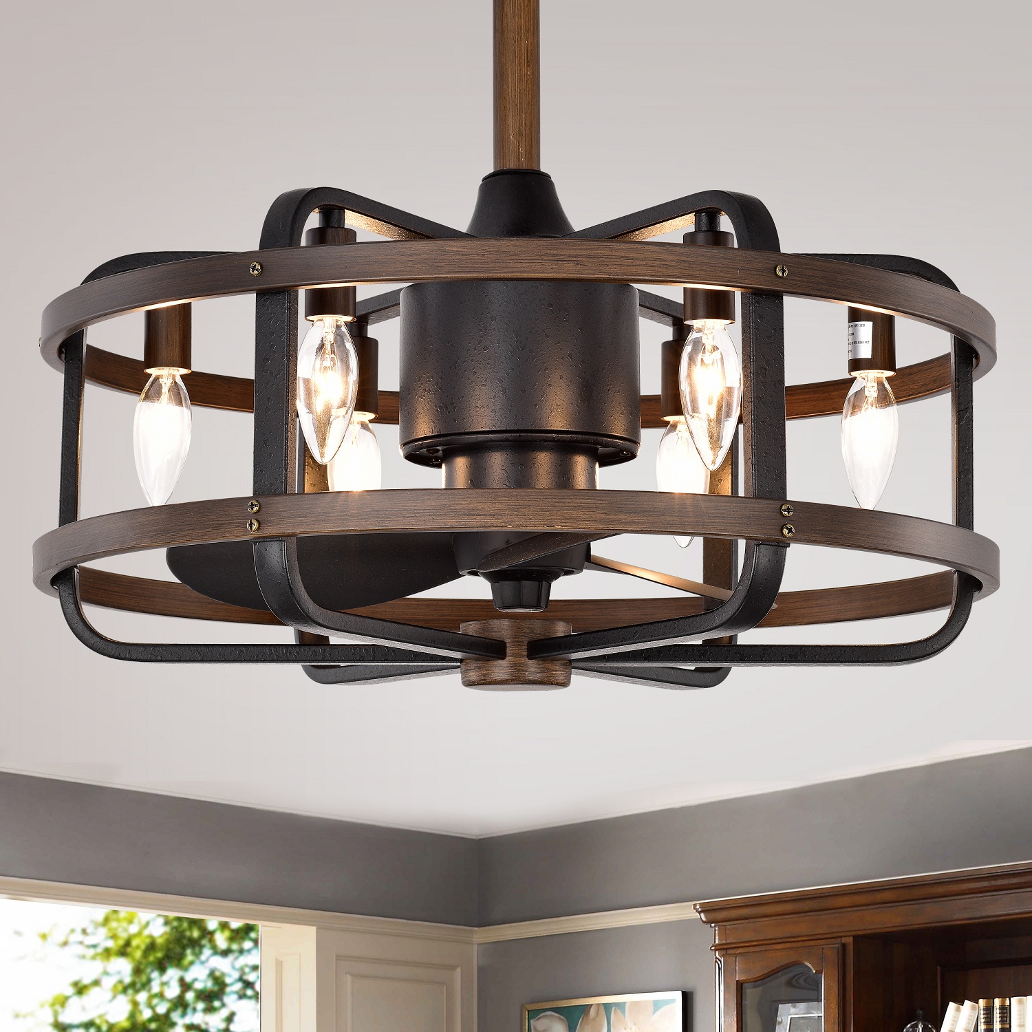 20''Industrial 5-Blade Metal Cage Ceiling Fan with remote  control ,3 ABS Blades small size ceiling fan