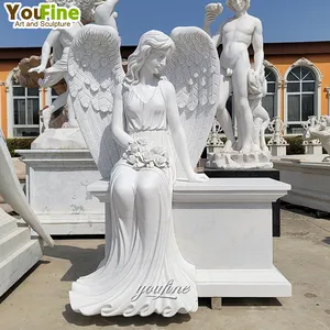 बाहरी प्राकृतिक पत्थर का हाथ नक्काशीदार कब्रिस्तान स्मारक सफेद संगमरमर की मूर्ति