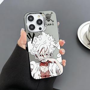 Étui de téléphone pour <span class=keywords><strong>iPhone</strong></span> <span class=keywords><strong>11</strong></span> 12 13 14 15 16 17Promax, en argent, double couche, IMD électro-plaqué, motif anime Luffy, dessin animé, coques de téléphone mobiles - Product Image 3