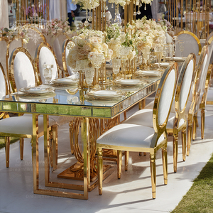 Mesa de Comedor Moderna de Acero Inoxidable con Cubierta de Vidrio Templado para Eventos de Boda en Hoteles, Sala de Estar y Uso en Exteriores - Product Image 1