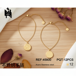 Bracciale in Acciaio Inossidabile Placcato Oro con Ciondolo a Moneta, Catena Regolabile, Gioielli alla Moda per Donne - Product Image 3