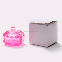 Gobelet en verre cristal rose avec couvercle, support pour poudre acrylique liquide, récipient, outils de manucure, équipement d'art des ongles