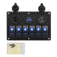 Panneau de commutation 24V 12V à 6 boutons avec voltmètre numérique, testeur, chargeurs USB 3.0, interrupteur à bascule, adaptateur d'alimentation pour voiture, bateau, caravane
