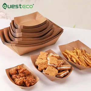 Eco friendly Disposable Take Away Brown Kraft Paper Boat Pressed Ovenable Food Tray