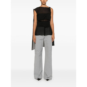 Top de verano personalizado de gama alta para mujer, gasa <span class=keywords><strong>negra</strong></span> de alta calidad, <span class=keywords><strong>sin</strong></span> mangas, <span class=keywords><strong>cuello</strong></span> cuadrado, correas finas, cremallera trasera oculta, drapeado - Product Image 2
