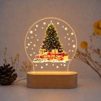 Veilleuse LED de Noël 2026 alimentée par USB, panneau acrylique, base en bois, lumière chaude, certifiée CE, ensemble cadeau de décoration de Noël pour la maison