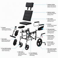 Fauteuil roulant manuel inclinable à dossier haut, portable, avec appuie-tête réglable et repose-pieds relevables pour usage domestique