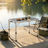 Table de repas rectangulaire moderne d'extérieur pliable et réglable en hauteur, en alliage d'aluminium, durable, légère, pour hôpital