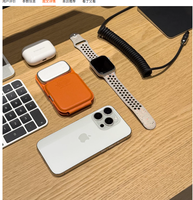Cargador Inalámbrico Plegable de Cuero 3 en 1, Tamaño de Palma de la Mano, Compatible con iPhone 17, Apple Watch, AirPods, Venta al Por Mayor