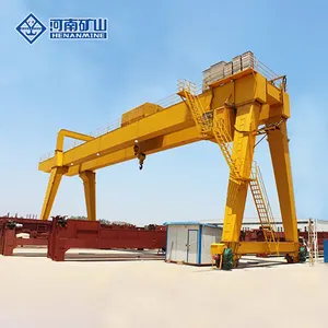 Cabin control double girder electric traveling rail gantry crane with winch trolley