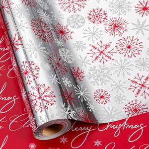 MAYPLUSS Christmas <b>Wrapping</b> <b>Paper</b> Roll 17in X 33ft Double Side Red <b>White</b> Snowflake Design Gift Craft Packaging - Product Image 1