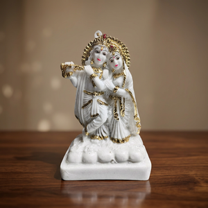 Estatua de Radha Krishna en Oro Blanco con Bansuri, 5 Pulgadas, Acabado en Polvo de Mármol, Murti Decorativa para Templo, Hogar, Oficina, Escritorio y Sala de Estar - Product Image 4