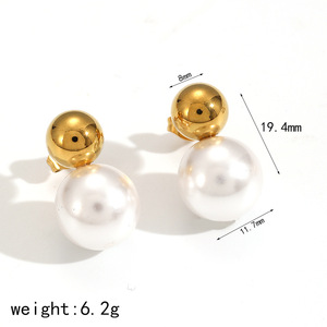 Pendientes de Perlas de Imitación Redondas, Acero Inoxidable, Joyería de Moda para Mujer - Product Image 5