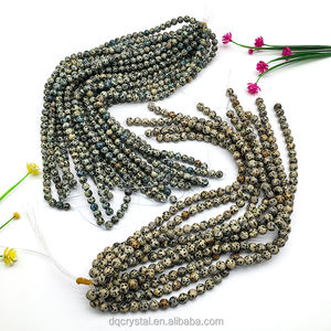 Vente en gros de pierre naturelle dalmatine jaspe, perles de cristal de jaspe dalmatien rondes à pois noirs pour la fabrication de bijoux - Product Image 3