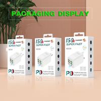 Chargeur mural USB-C PD 3.0 à charge rapide 150W 6 ports 2C 4A avec câble rétractable, prises US/EU/UK pour ordinateur portable, mobile et appareil photo