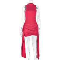 Robe élégante pour femme, mini-longueur, sans manches, col rond, printemps, sexy, bretelles fines, coupe ajustée, taille naturelle, tricot, uni, teinture unie, hiver