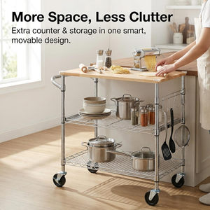 Wooden Surface Kitchen Multi-Purpose Trolley Mobile Prep Cart with <b>Shelves</b> for Restaurant Canteen Commercial Kitchen - Product Image 5