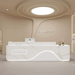 Comptoir d'accueil multifonctionnel personnalisé avec un design artistique moderne, minimaliste et luxueux, comptoir de service durable pour les entreprises - Product Image 5