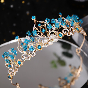Nouvelle Couronne de Princesse Fleur <span class=keywords><strong>Perle</strong></span> Cristal Bleu Diadème de Mariée Tiare Bijou de Tête Accessoire Cheveux <span class=keywords><strong>Mariage</strong></span> - Product Image 5