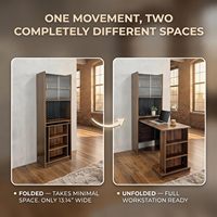 Bureau pliant moderne mural, gain de place, rangement avec étagères, portes coulissantes en verre, compartiments