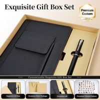 Carnet en cuir A5 à couverture rigide multi-poches, coffret cadeau d'entreprise haut de gamme avec stylo à bille métallique, logo personnalisé