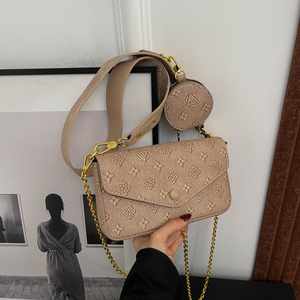 Bolso de hombro de material PU con patrón geométrico de moda. Con decoración de cadena. Adecuado para uso diario.99033 - Product Image 4
