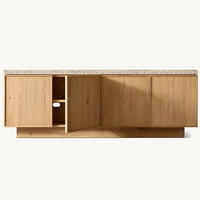 Ensemble de meubles de salon de style américain de luxe, meuble TV en bois massif de chêne, plateau en marbre, console multimédia à 4 portes