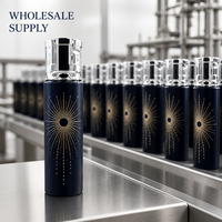 Flacon de parfum vide en gros 250 ml, noir mat, design étoilé, étiquette dorée, flacon en verre de luxe rechargeable, logo personnalisé