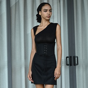 กระโปรงมินิสีกากีเนื้อนุ่มและยืดได้แบบอ่อน, เสื้อผ้าสตรีกระโปรงเรียบง่ายกระโปรงเอวสะอาด - Product Image 1