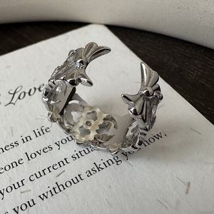 แหวนเงินแท้ S925 ดีไซน์หรูหรา สีขาวทอง ประดับดอกไอริส แฟชั่นเรียบง่าย คลาสสิก ขายส่ง - Product Image 4