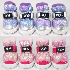 4 paires de chaussures d'hiver imperméables classiques pour chiots, chaussures chaudes en PU à motif uni, pour petits chiens de race <span class=keywords><strong>Chihuahua</strong></span>, Yorkie, Teddy, bottes de neige - Product Image 1