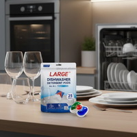 Lessive pour lave-vaisselle sans rinçage, marque distributeur, élimine les taches et la graisse séchées 24h, en dosettes