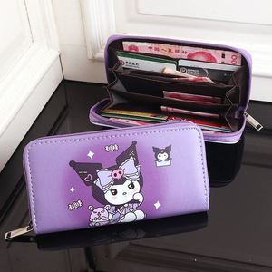 Op maat gemaakte schattige cartoon Kuromi PU ID-kaarthouder portemonnees grote capaciteit lange rits portemonnee voor studenten opbergzakken - Product Image 5