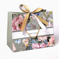 Sacs cadeaux personnalisés en papier botanique vintage recyclable avec ruban, résistants à l'humidité, imperméables, réutilisables, avec cordon de serrage, grande rose rose
