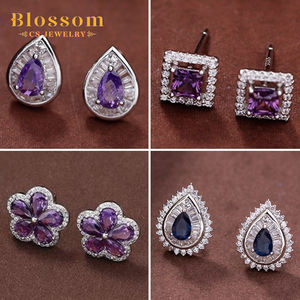 खिलने के गहने फैशन साधारण जेम्स्टोन स्टड <span class=keywords><strong>925</strong></span> स्टर्लिंग चांदी जिरकोनिया इयररिंग्स महिलाओं के लिए अच्छे गहने - Product Image 2