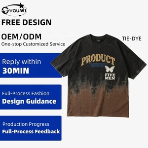Youmi Nam quá khổ TIE DYE axit rửa T-Shirt tùy chỉnh dịch vụ OEM nặng 300g dệt kim dạo phố Thả Vai - Product Image 1