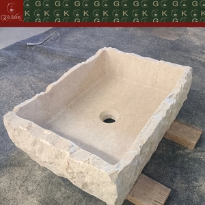 Vasque <span class=keywords><strong>de</strong></span> salle <span class=keywords><strong>de</strong></span> bain GOLDKING à poser sous le meuble, en pierre calcaire artisanale, beige, bord brut, sculptée avec précision, prête à l'installation - Product Image 3