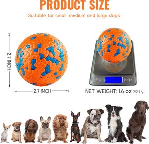 Jouets pour chiens, balles pour chiens agressifs, indestructibles, rebondissantes, flottantes, ETPU 7,5 cm, massent les gencives, durables, solides, pour l'entraînement, colorées - Product Image 2