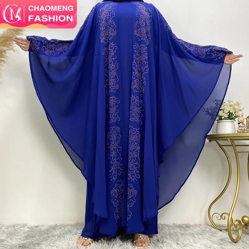 6369# Chiffon Two Pieces With Hot Drilling Noble Luxury Elegant Dress Match For All Festival Muslim Islamic Eid Clothing