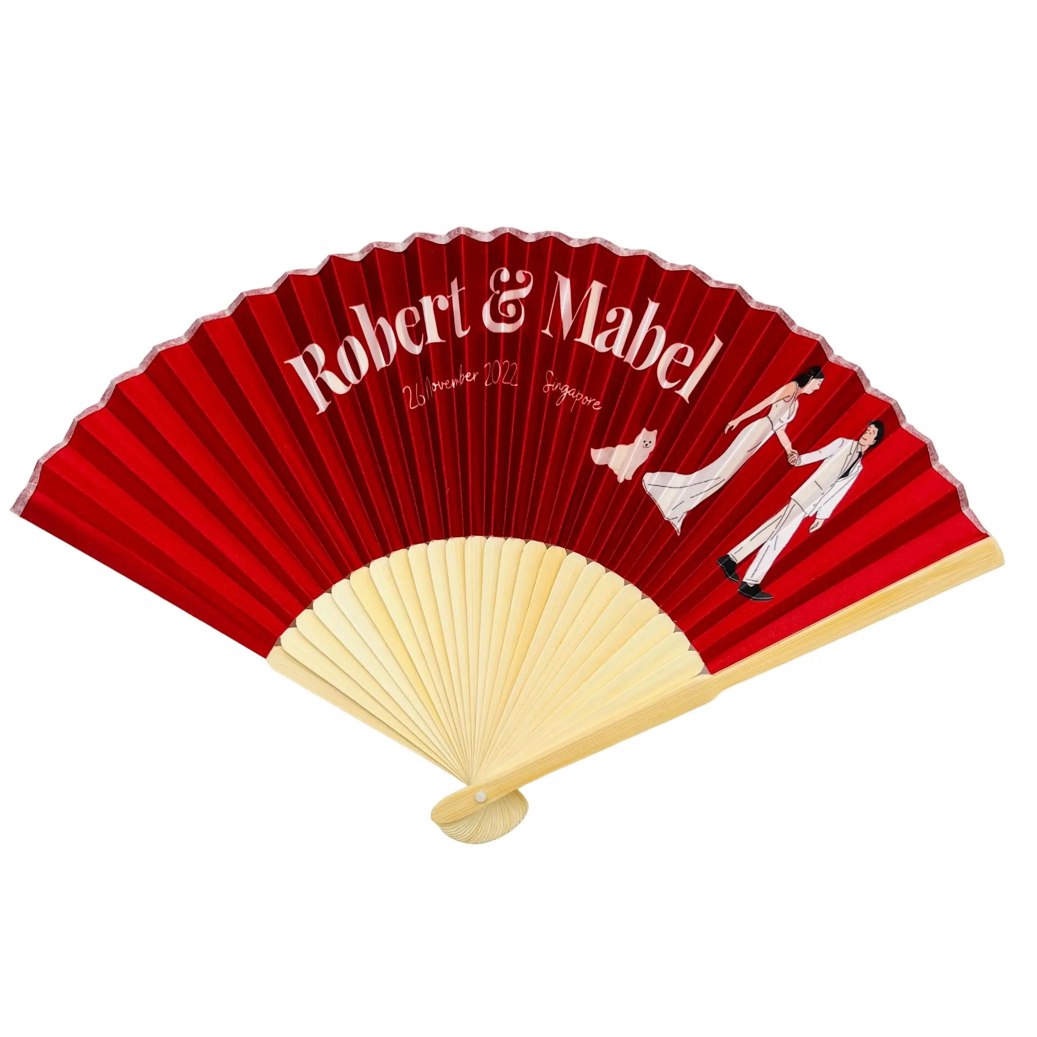 High Quality Red Wedding Fan Bamboo Handheld Paper Fan LOVE IS LOVE Custom Hand Fan