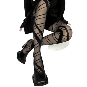 Black Lace Up Shaping Stockings 5D Ultra Thin Nylon Women's Crossover Print Leggings Spring Summer Autumn Wear - Product Image 5
