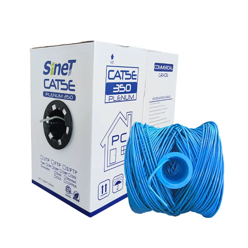 SINET Factory 4 Twisted Pair Communication Cables Cat 5 24AWG Solid CCA Copper UTP Cat5e Cable 1000ft