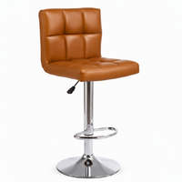 Tabouret de bar pivotant polyvalent en cuir PU marron, réglable avec vérin à gaz, pour la maison, le salon, le magasin, le mobilier de bar