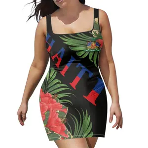 Custom Color Haiti Flag Printed Haitian Summer Sleeveless Bodycon Mini Tank Top Dress Ladies Casual Plus Size Women's Dresses