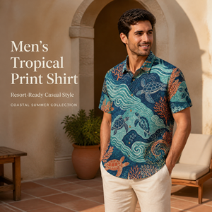 Maßgefertigtes 3D-Sublimations-Strandhemd für Herren mit Ozean-Print und Knopfleiste, Großhandel Resort-Bekleidung - Product Image 2