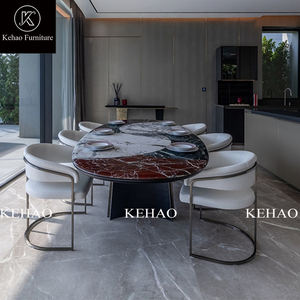 Juego de Mesa de <span class=keywords><strong>Comedor</strong></span> Moderno de Mármol, <span class=keywords><strong>6</strong></span> <span class=keywords><strong>Sillas</strong></span>, Juego de Mesa de <span class=keywords><strong>Comedor</strong></span> de Piedra de Lujo Moderno, Mesa de <span class=keywords><strong>Comedor</strong></span> Redonda Grande - Product Image 2