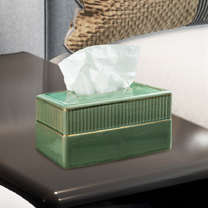 Boîtes à mouchoirs en céramique pour salle de bain, porte-serviettes de bureau en <span class=keywords><strong>porcelaine</strong></span> pour salon, porte-<span class=keywords><strong>papier</strong></span> hygiénique, cendrier avec couvercle, assiettes à fruits vertes - Product Image 3