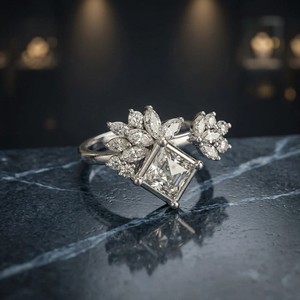 Anillo de Compromiso de Oro Sólido de 18K para Mujer, Corte Asscher, Diseño de Flor, Estilo Romántico, Joyería Fina - Product Image 2